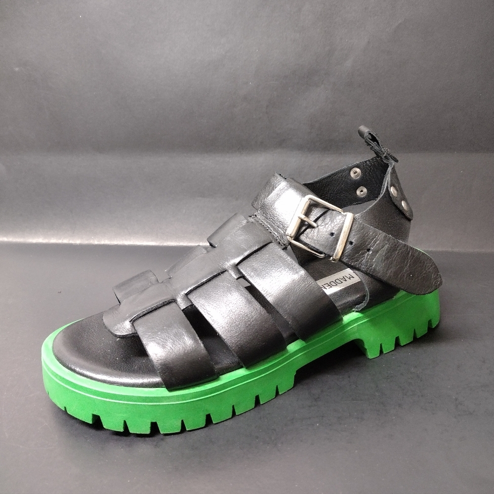 NEW STEVE MADDEN WOMEN'S LEATHER BLACK GEM CLYDER TOE SANDALS SIZE 7( 37 ) - Picture 7 of 9